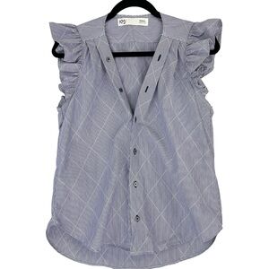 KMJ Olivia Top Sz S Navy Blue Diamond Upcycled Ruffles Button